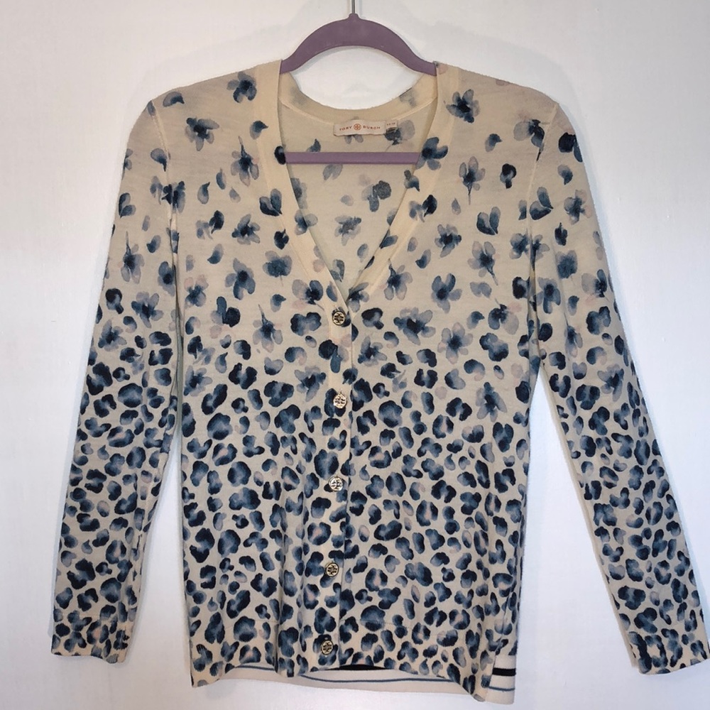 Tory Burch lightweight merino wool floral cardigan